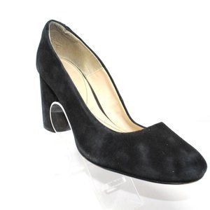 ISOLA Womens Size 10M Black Suede Round Cap Toe Block High Heels Classic Pumps